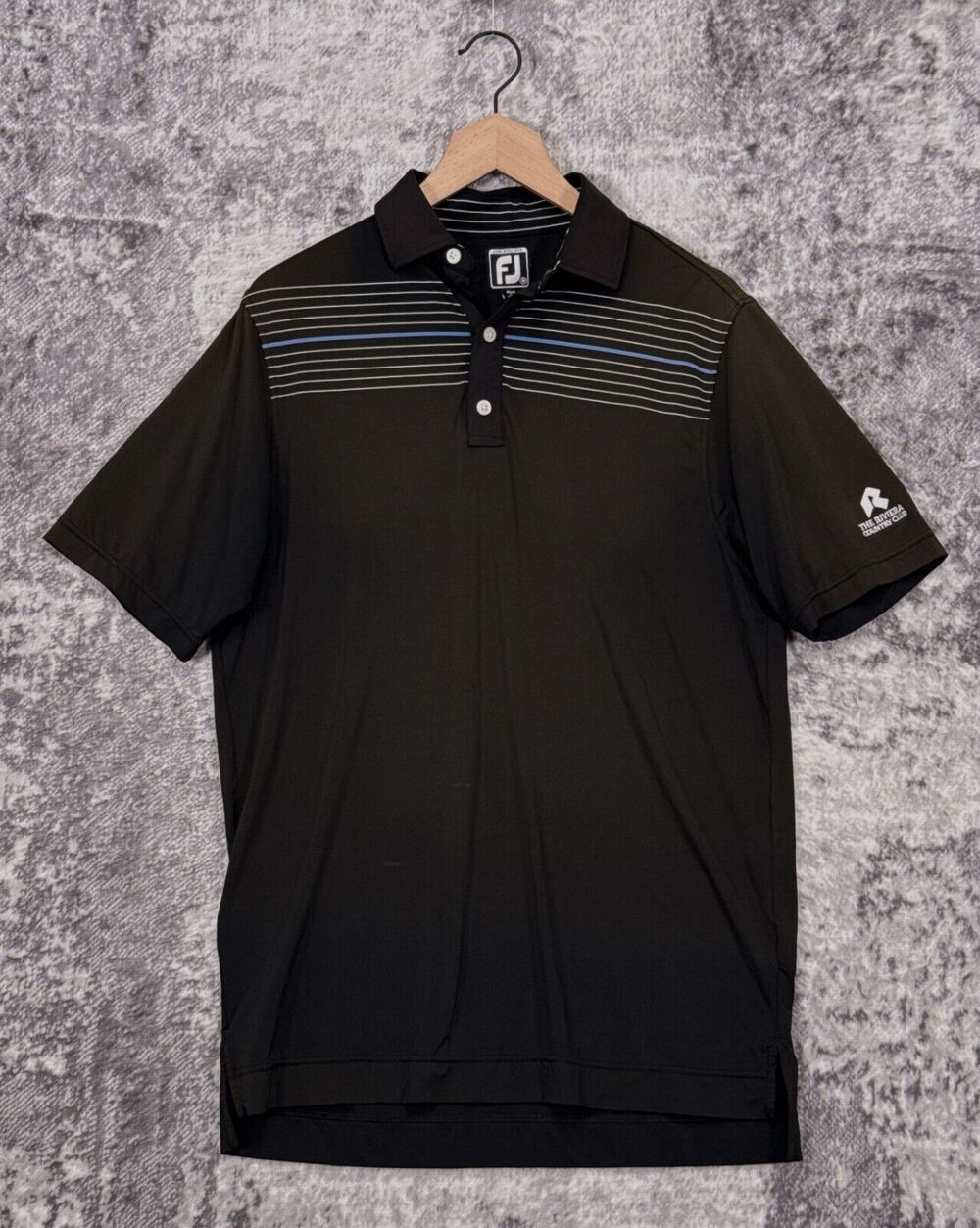 FootJoy Polo Shirt Medium Mens Black Gradient Athletic Fit Short Sleeve Stripe